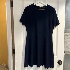 Navy blue Banana Republic dress is 12P. Washable poly blend with lovely details